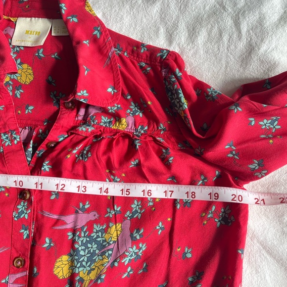 Anthropologie Maeve Fredericka Bird Floral Top Red Sz 0 Cottagecore Grandmacore - Picture 10 of 13